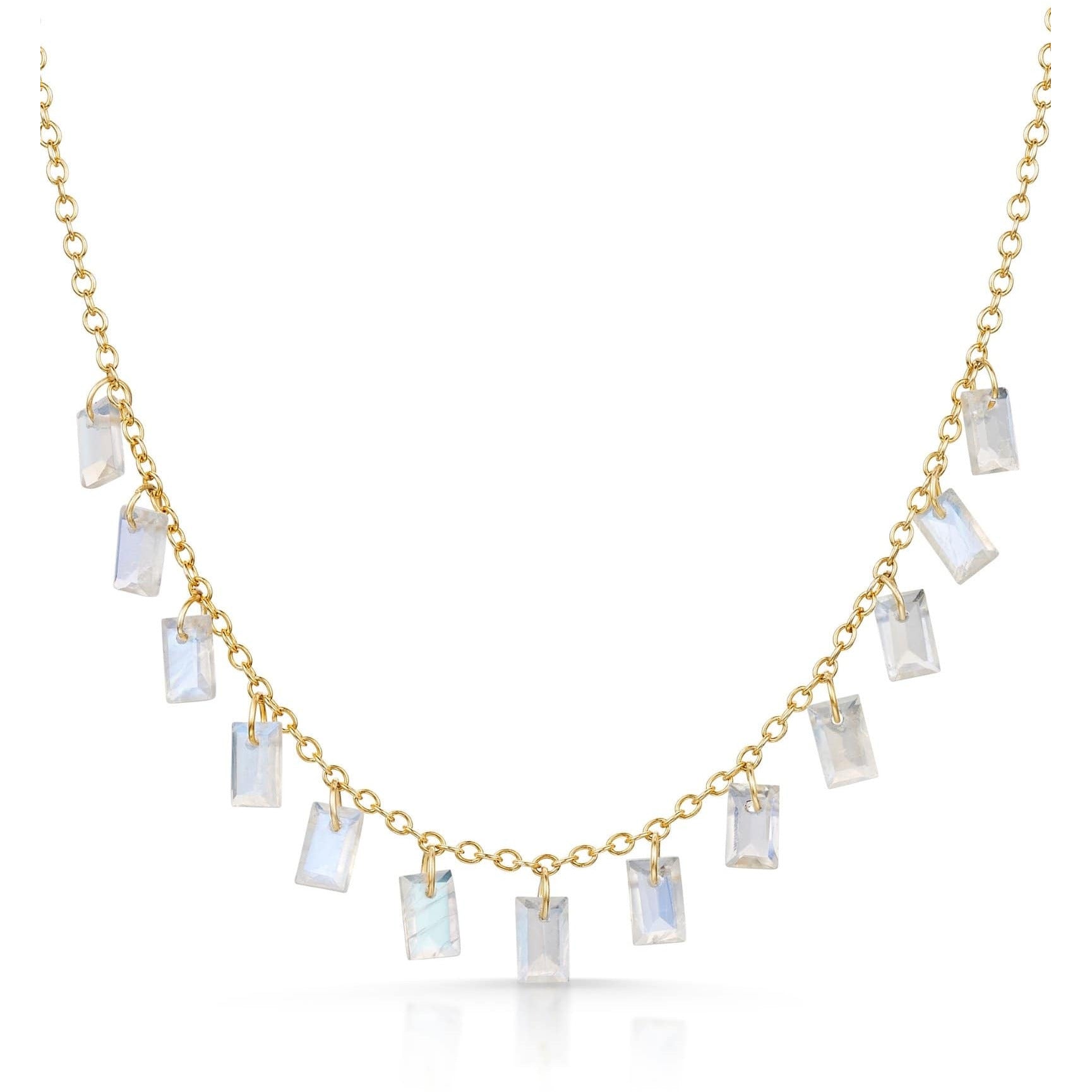 Fervor Montreal Necklace Baguette Charms Rainbow Moonstone Necklace