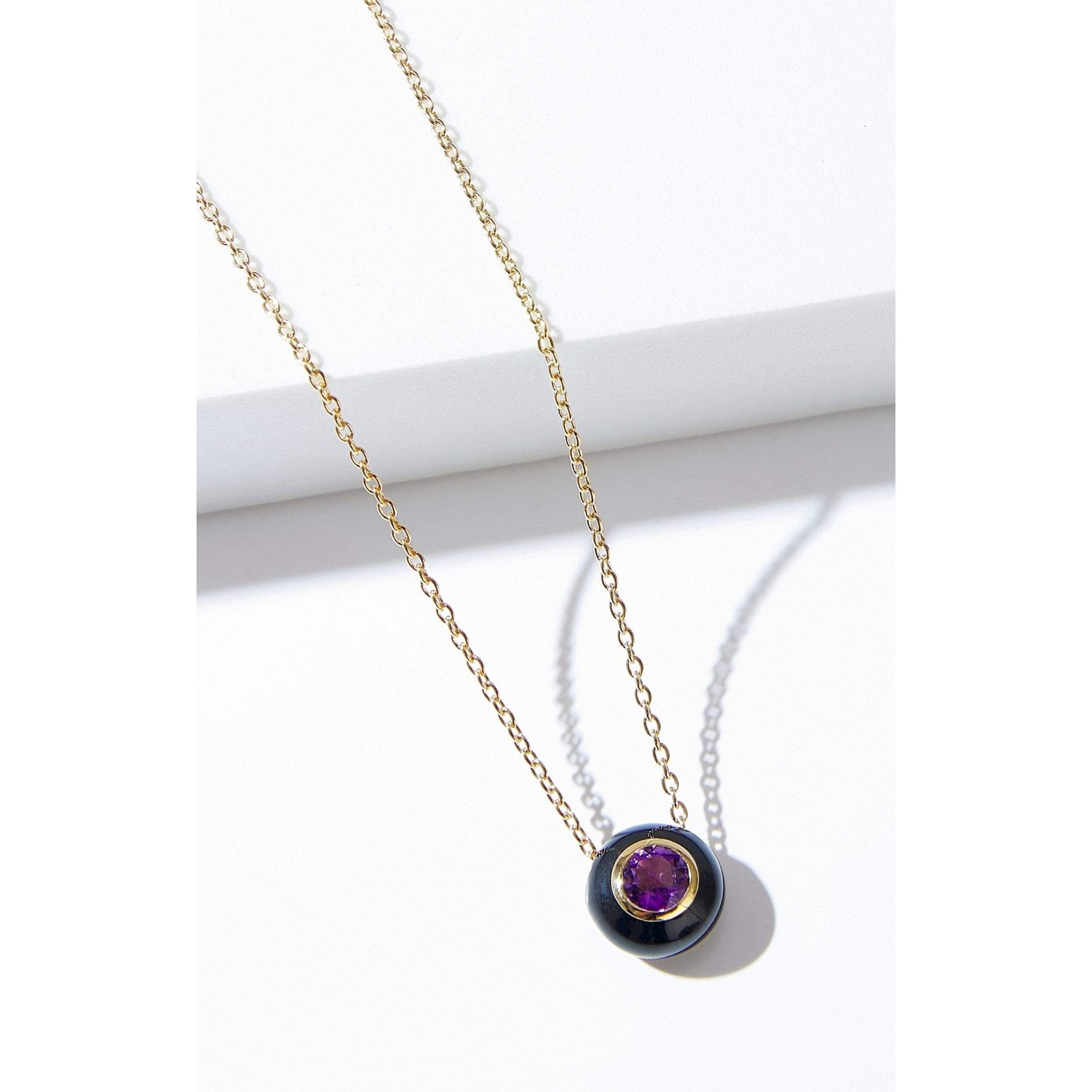 Fervor Montreal Necklace Black Enamel Rose Cut Amethyst Necklace