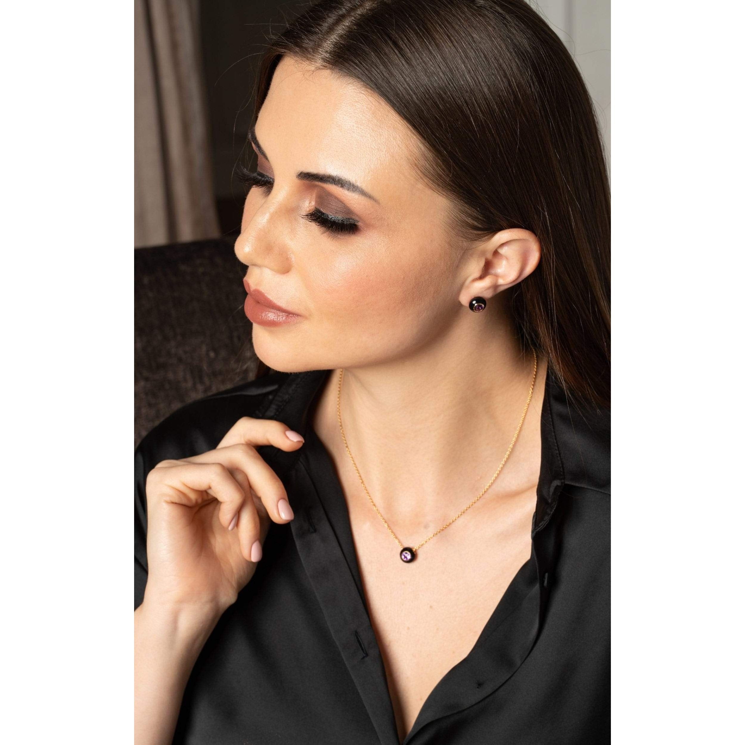 Fervor Montreal Necklace Black Enamel Rose Cut Amethyst Necklace