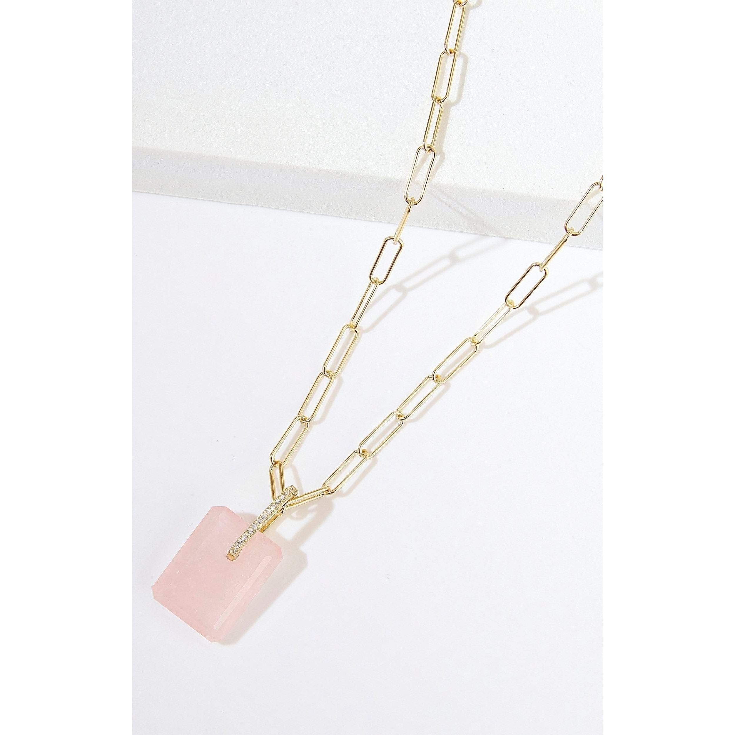 Fervor Montreal Necklace Rose Quartz Slab Necklace